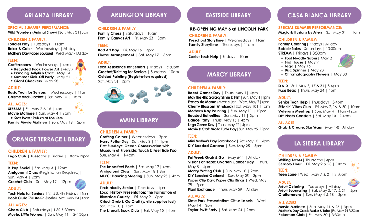 Calendar of Events Riverside Public Library